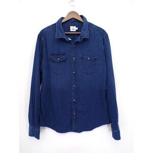 Flint and Tinder Button Front Shirt Indigo Blue Textured Knit Men’s Size Large